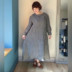 Ichi Antiquites Gingham Linen Dress - One Size Fits Some